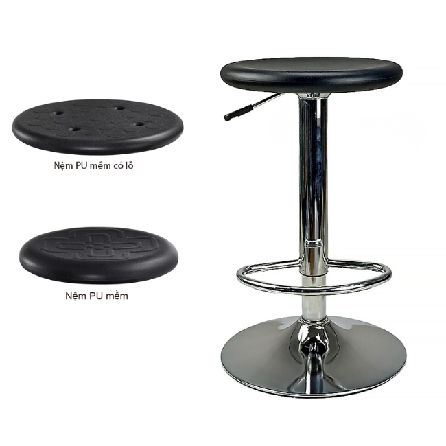 Ghế quầy bar nệm tròn Pu chân sắt nâng hạ: SG - 4145